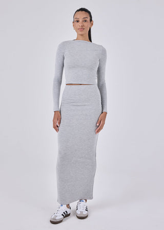 Women's Ruched Maxi Skirt Grey Marl