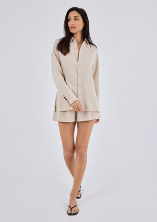 Women Linen Long Sleeve Shirt Light Beige