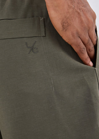 Men Linen Short Khaki Green