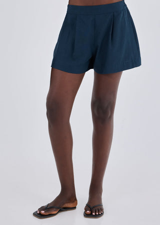 Women Linen Relaxed Short Dark Navy