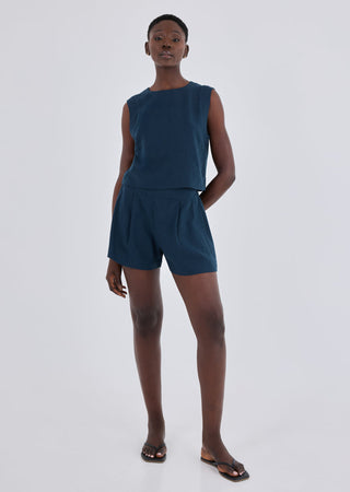 Women Linen Relaxed Short Dark Navy