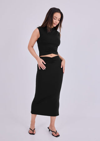 Women's Ruched Front Skirt Black