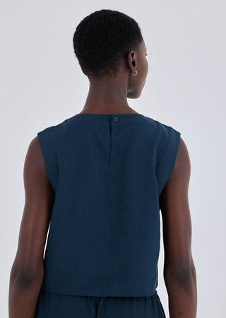 Women Linen Relaxed Tank Dark Navy