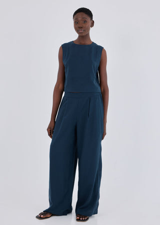 Women Linen Relaxed Tank Dark Navy