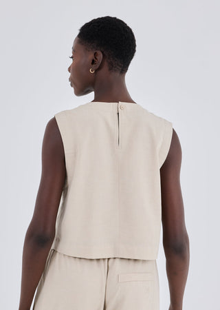 Women Linen Relaxed Tank Light Beige