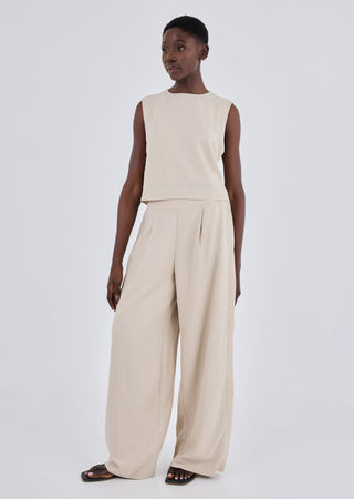 Women Linen Relaxed Tank Light Beige