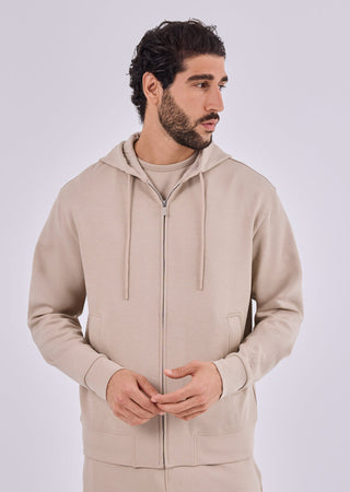 Men's Zip Up Hoodie Beige