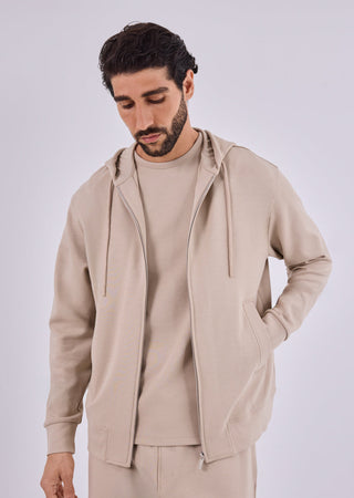 Men's Zip Up Hoodie Beige