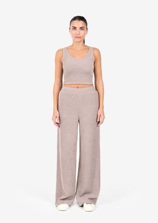 L'COUTURE Rib Knit Lounge Cropped Tank Taupe