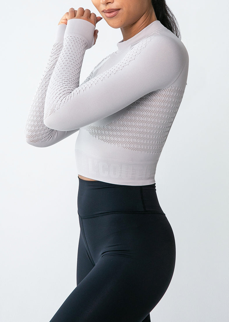 L’COUTURE Tops Serenity Seamless Long Sleeve Crop Mid Cool Grey